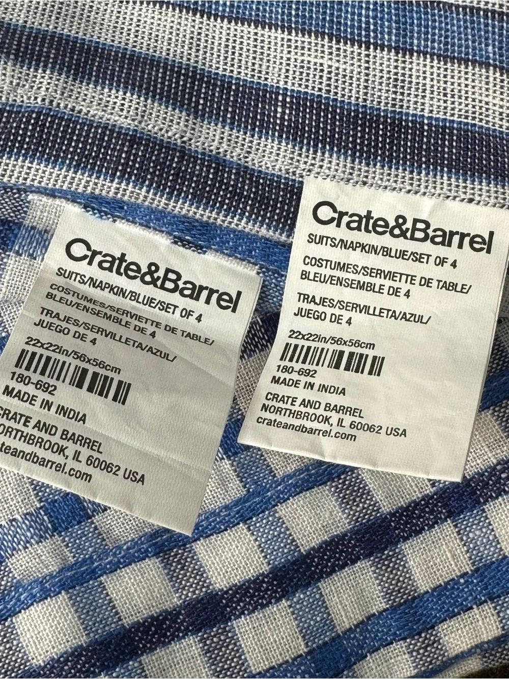 6/Crate&Barrel  Linen Cloth Dinner Napkins, 22”/ Set of 6